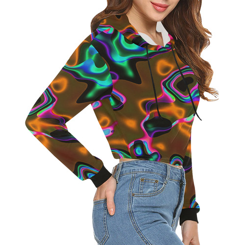 Vibrant Fantasy 8 by FeelGood All Over Print Crop Hoodie for Women (Model H22)