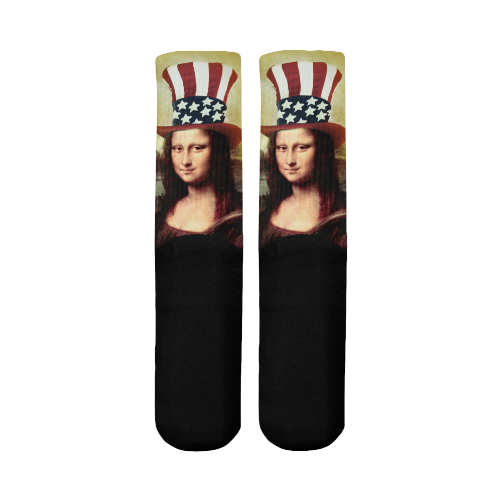 Patriotic Mona Lisa - 4th of July Mid-Calf Socks (Black Sole)