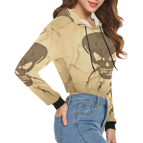 dotted skull on marble C All Over Print Crop Hoodie for Women (Model H22)
