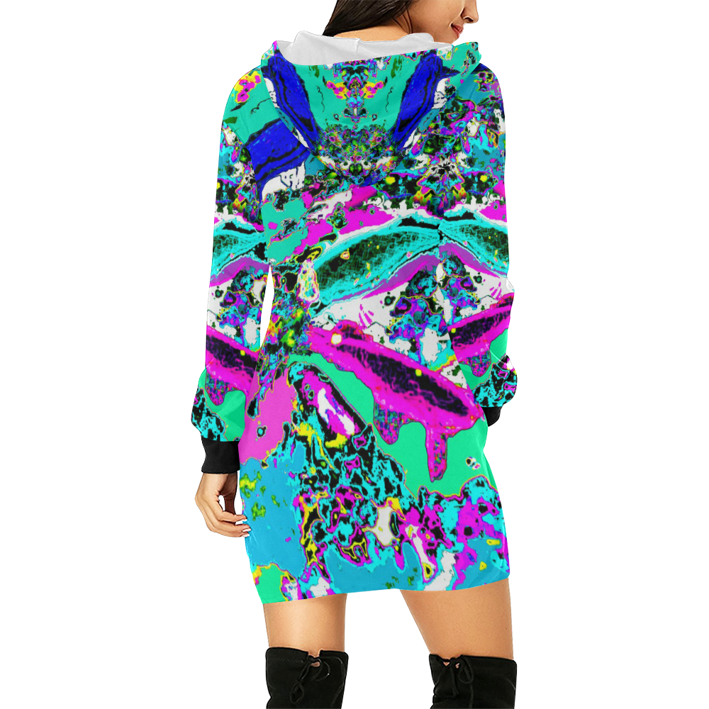 Neon Koi (Pastel) All Over Print Hoodie Mini Dress (Model H27)