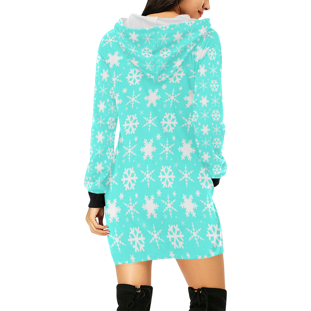 Snowflakes Mint All Over Print Hoodie Mini Dress (Model H27)