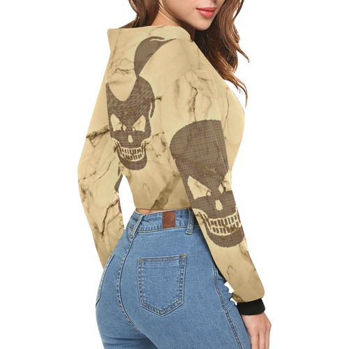 dotted skull on marble C All Over Print Crop Hoodie for Women (Model H22)