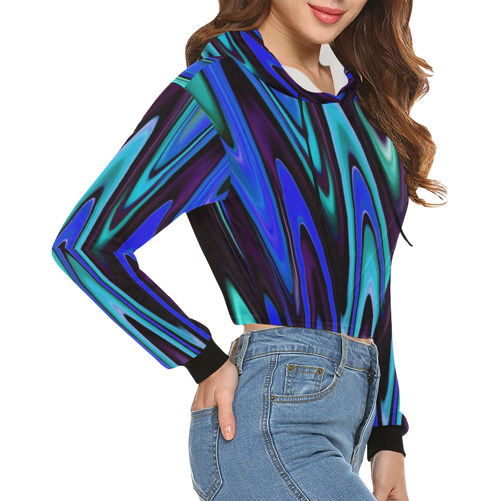 Hot Waves C by FeelGood All Over Print Crop Hoodie for Women (Model H22)