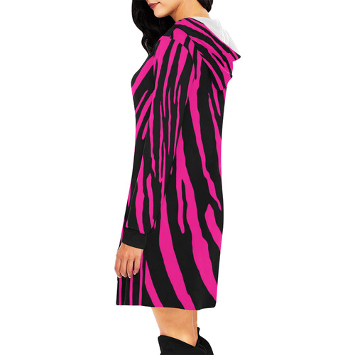 Pink Tiger Stripes All Over Print Hoodie Mini Dress (Model H27)
