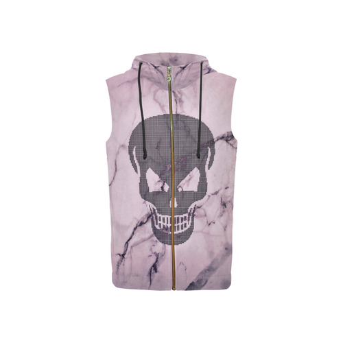 dotted skull on marble B All Over Print Sleeveless Zip Up Hoodie for Women (Model H16)