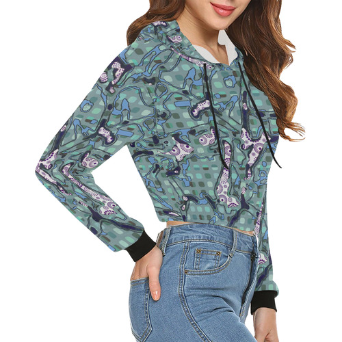 Abstract Pattern Mix 6A by FeelGood All Over Print Crop Hoodie for Women (Model H22)