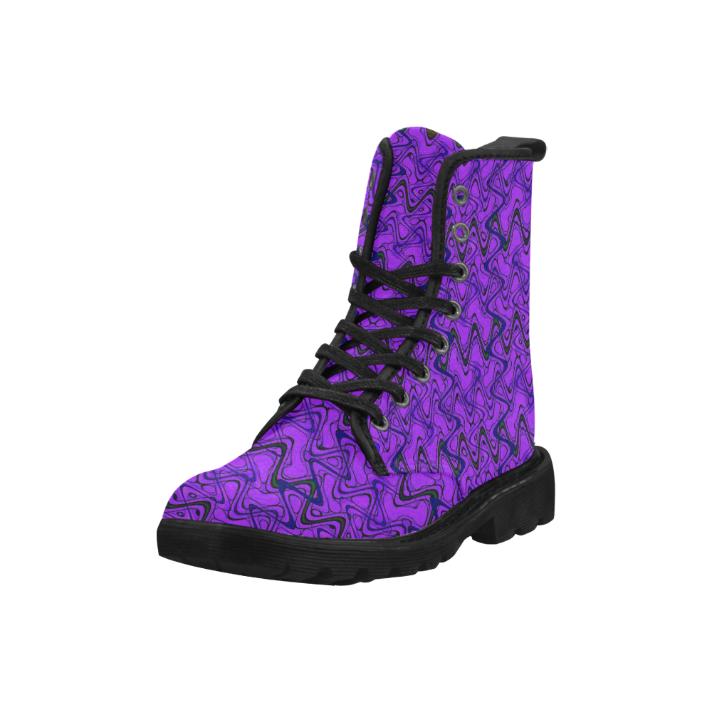 Purple and Black Waves Martin Boots for Women (Black) (Model 1203H)