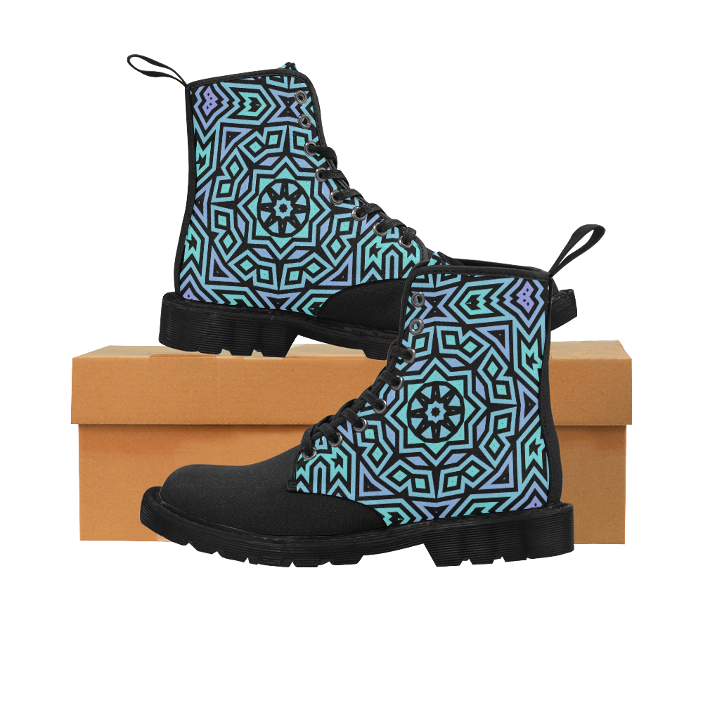 Aqua and Lilac Tribal Martin Boots for Women (Black) (Model 1203H)