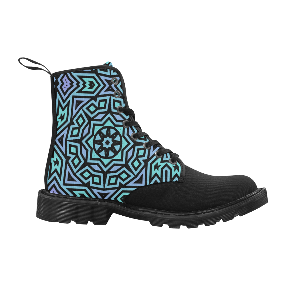 Aqua and Lilac Tribal Martin Boots for Women (Black) (Model 1203H)