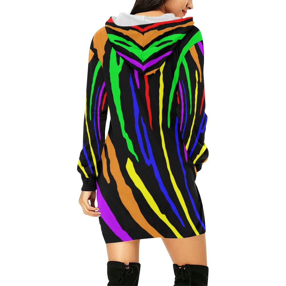 Rainbow Tiger Stripes All Over Print Hoodie Mini Dress (Model H27)