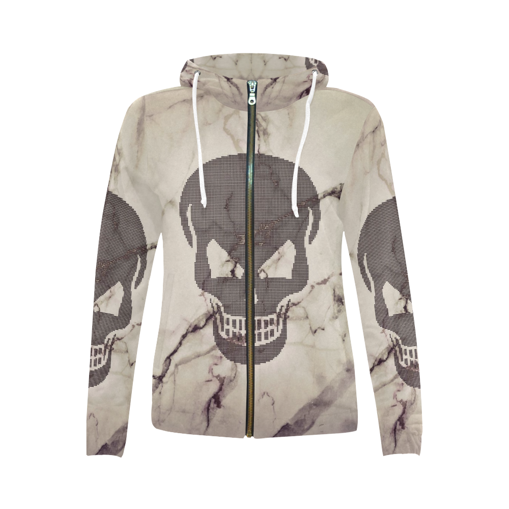 dotted skull on marble A All Over Print Full Zip Hoodie for Women (Model H14)