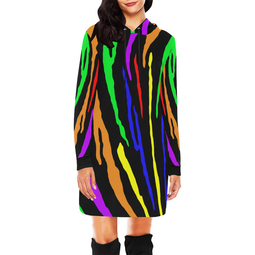 Rainbow Tiger Stripes All Over Print Hoodie Mini Dress (Model H27)