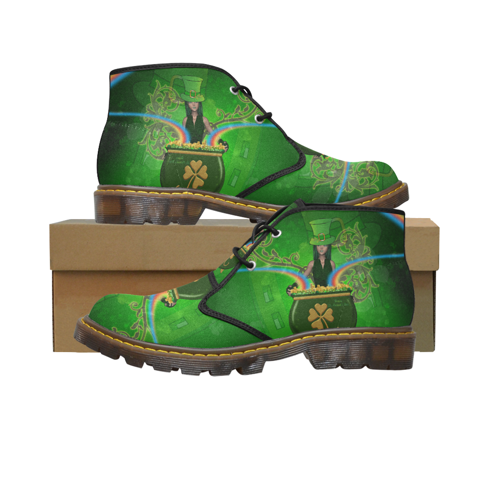 Happy St. Patrick's day Women's Canvas Chukka Boots/Large Size (Model 2402-1)