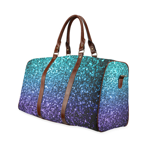 Beautiful Aqua blue Ombre glitter sparkles Waterproof Travel Bag/Large (Model 1639)