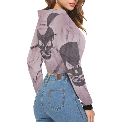 dotted skull on marble B All Over Print Crop Hoodie for Women (Model H22)