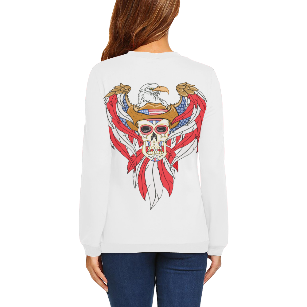 American Eagle Sugar Skull White All Over Print Crewneck Sweatshirt for Women (Model H18)