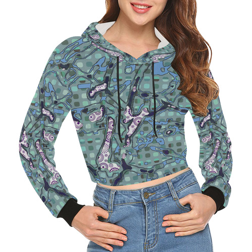 Abstract Pattern Mix 6A by FeelGood All Over Print Crop Hoodie for Women (Model H22)