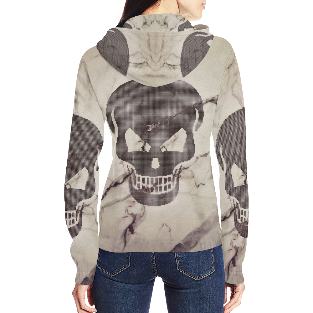 dotted skull on marble A All Over Print Full Zip Hoodie for Women (Model H14)