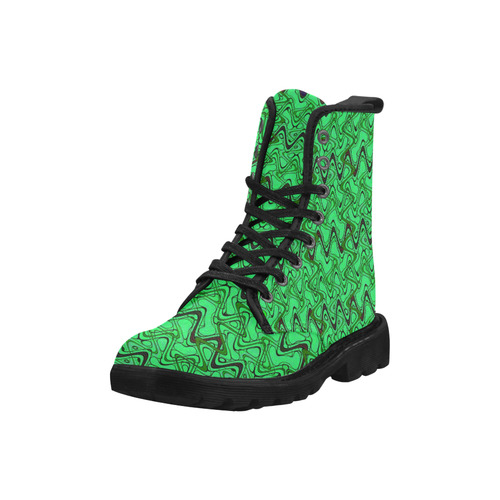 Green and Black Waves Martin Boots for Women (Black) (Model 1203H)