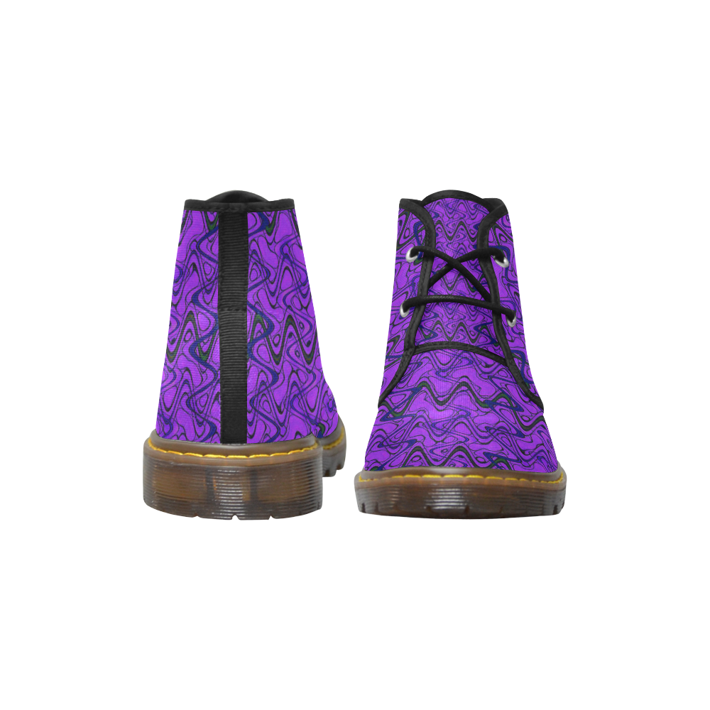 Purple and Black Waves Women's Canvas Chukka Boots/Large Size (Model 2402-1)