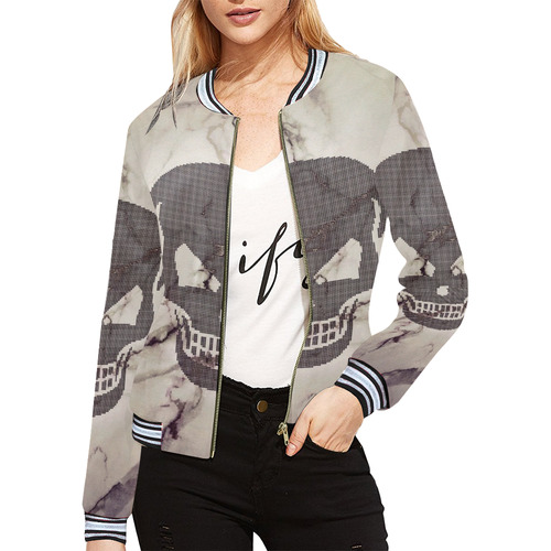 dotted skull on marble A All Over Print Bomber Jacket for Women (Model H21)