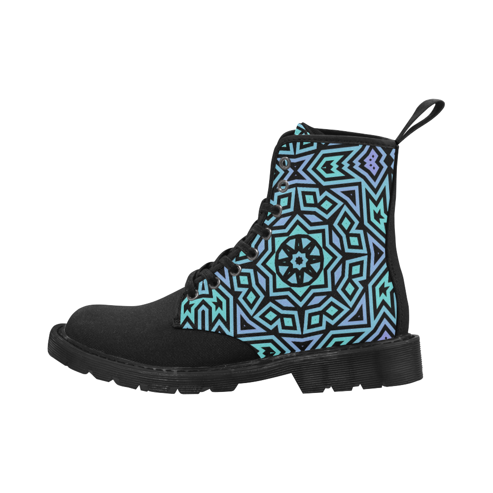 Aqua and Lilac Tribal Martin Boots for Women (Black) (Model 1203H)