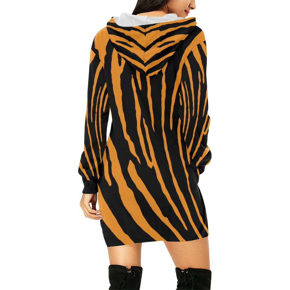Tiger Stripes All Over Print Hoodie Mini Dress (Model H27)
