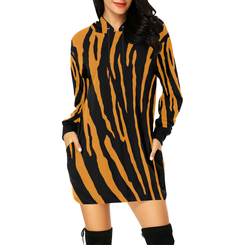 Tiger Stripes All Over Print Hoodie Mini Dress (Model H27)