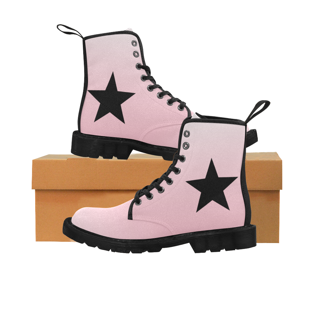 Black Star on Pink VAS2 Martin Boots for Women (Black) (Model 1203H)