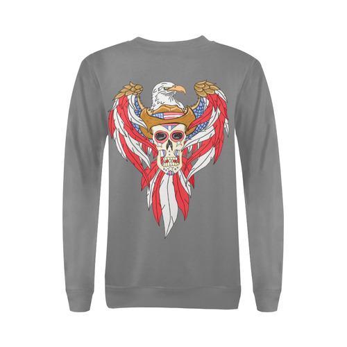 American Eagle Sugar Skull Dark Grey All Over Print Crewneck Sweatshirt for Women (Model H18)