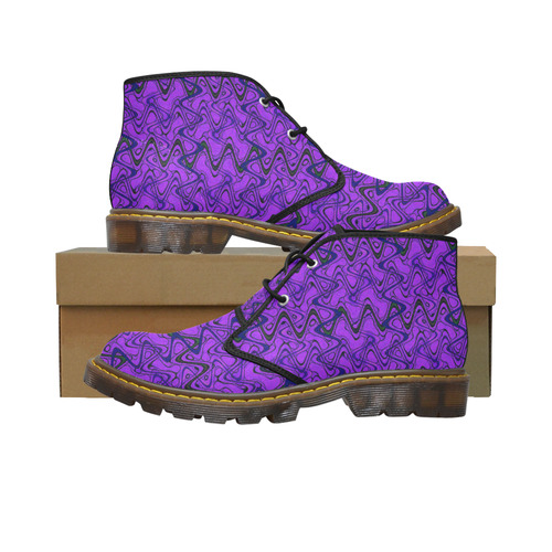 Purple and Black Waves Women's Canvas Chukka Boots/Large Size (Model 2402-1)