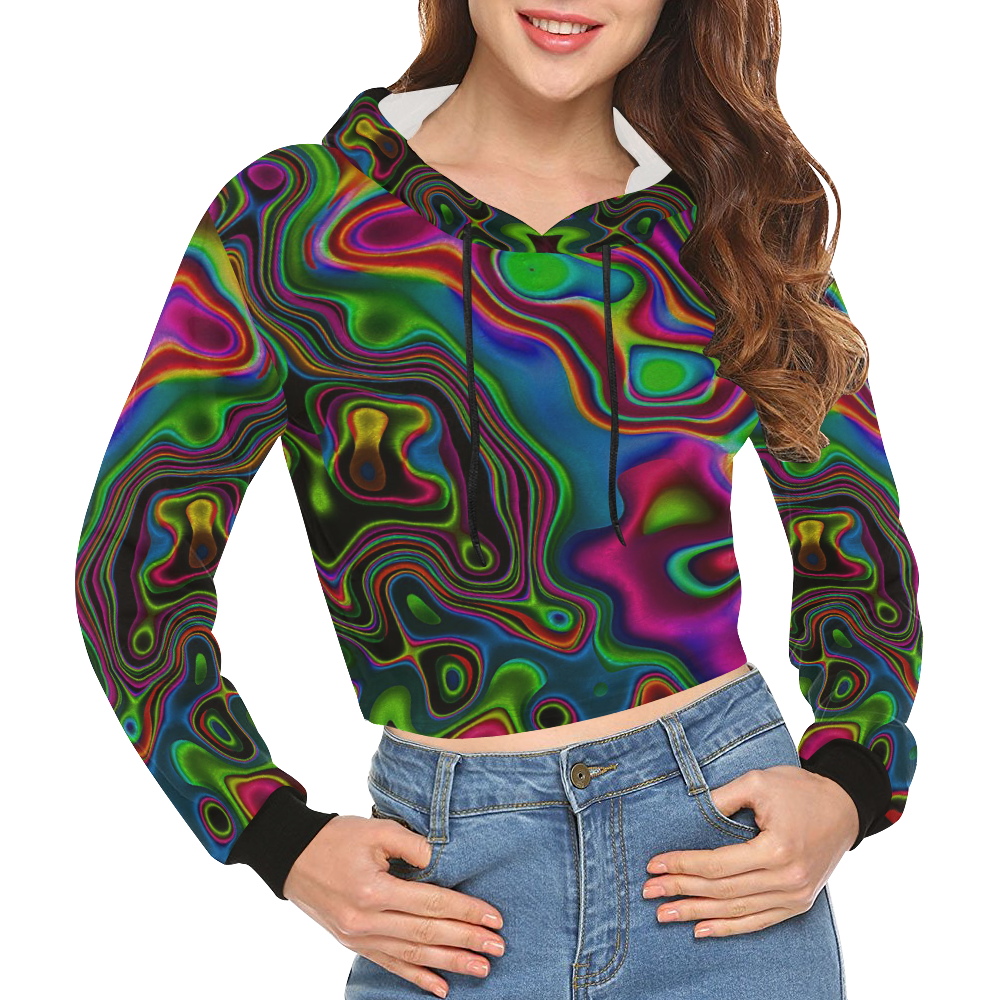 Vibrant Fantasy 7 by FeelGood All Over Print Crop Hoodie for Women (Model H22)