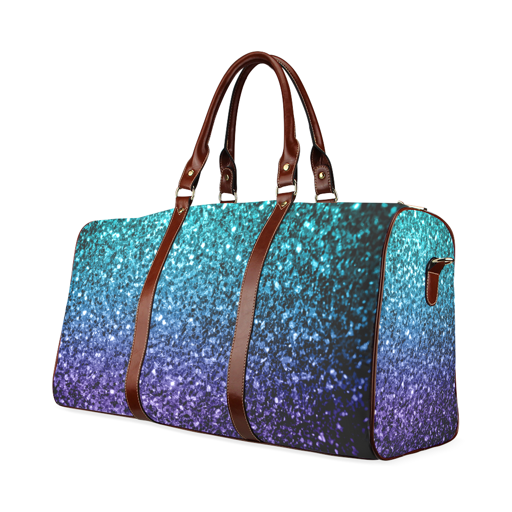 Beautiful Aqua blue Ombre glitter sparkles Waterproof Travel Bag/Large (Model 1639)