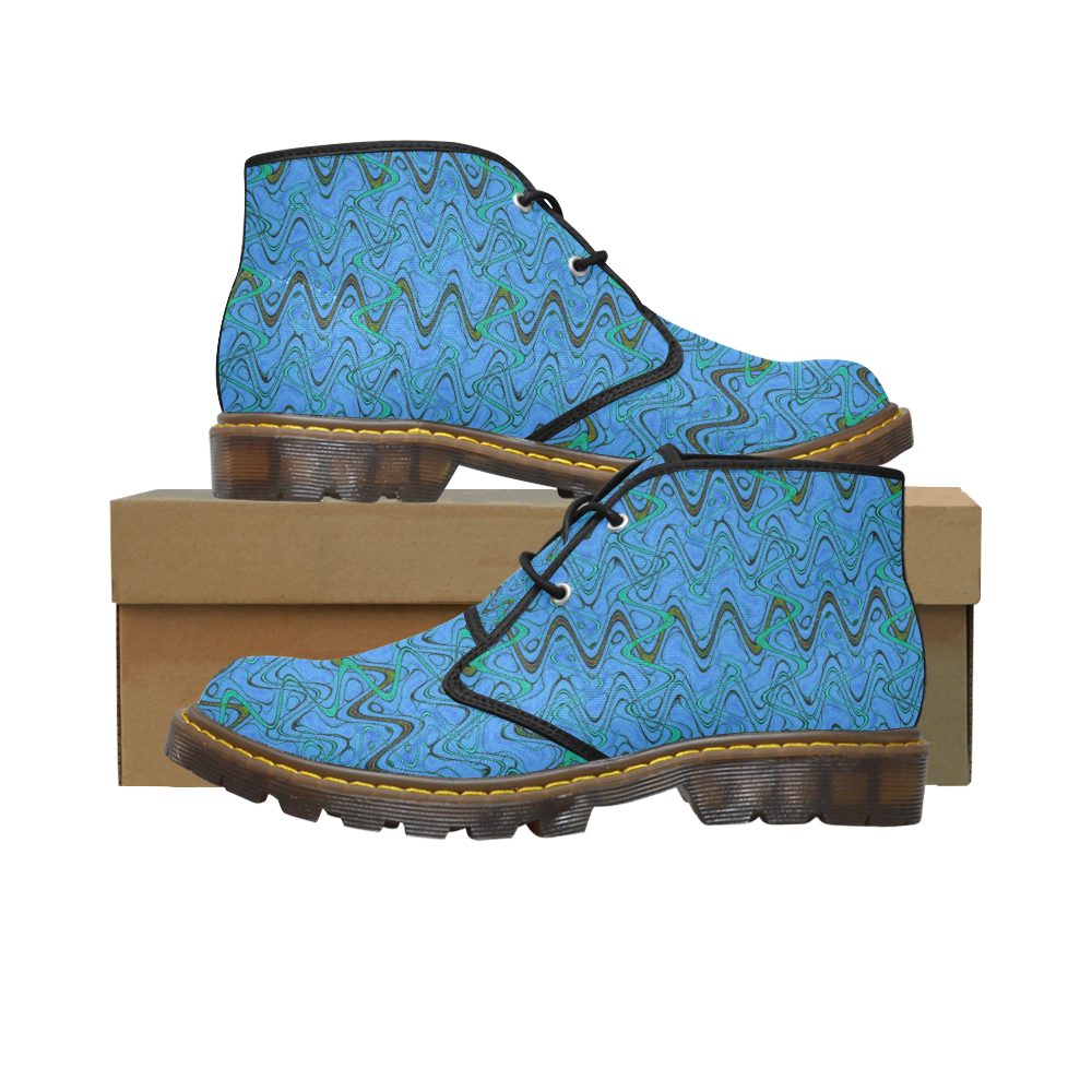 Blue Green and Black Waves Women's Canvas Chukka Boots (Model 2402-1)