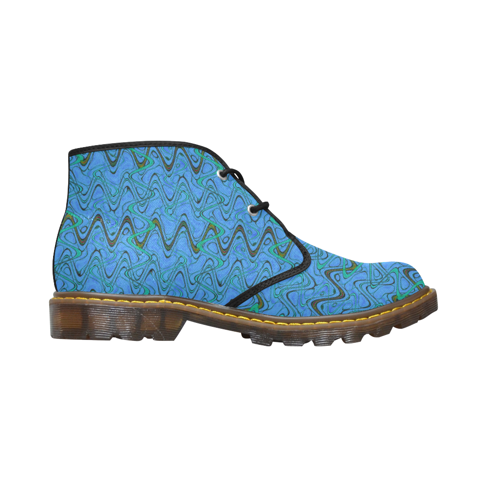 Blue Green and Black Waves Women's Canvas Chukka Boots/Large Size (Model 2402-1)