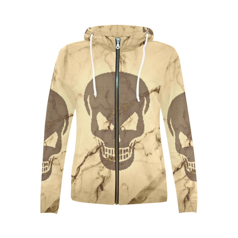 dotted skull on marble C All Over Print Full Zip Hoodie for Women (Model H14)