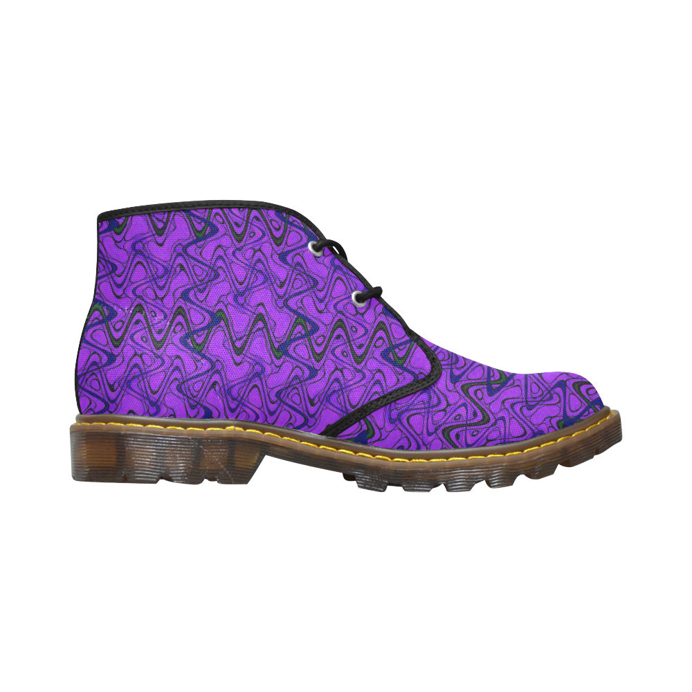 Purple and Black Waves Men's Canvas Chukka Boots (Model 2402-1)