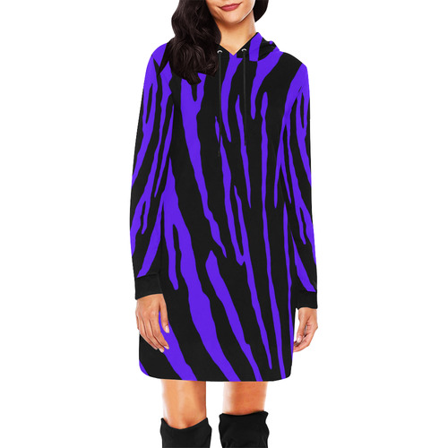 Blue Tiger Stripes All Over Print Hoodie Mini Dress (Model H27)