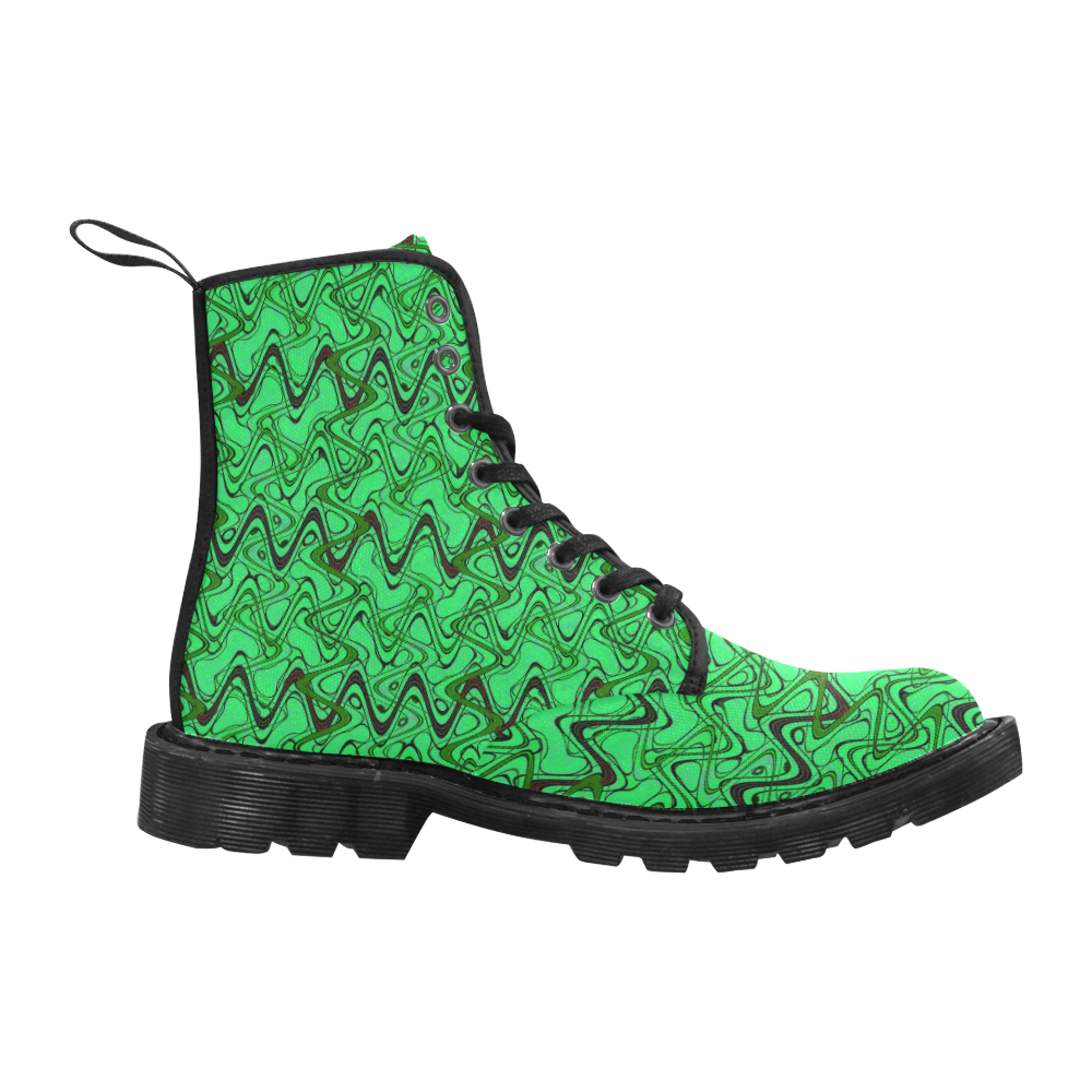 Green and Black Waves Martin Boots for Women (Black) (Model 1203H)