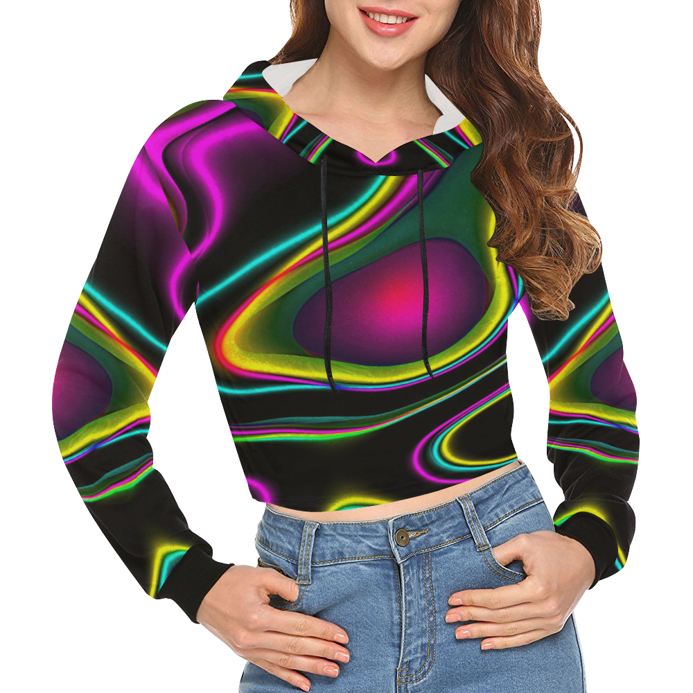 Vibrant Fantasy 5 by FeelGood All Over Print Crop Hoodie for Women (Model H22)