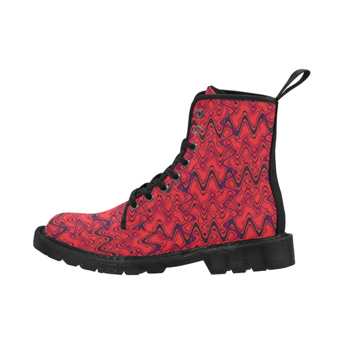 Red and Black Waves Martin Boots for Men (Black) (Model 1203H)