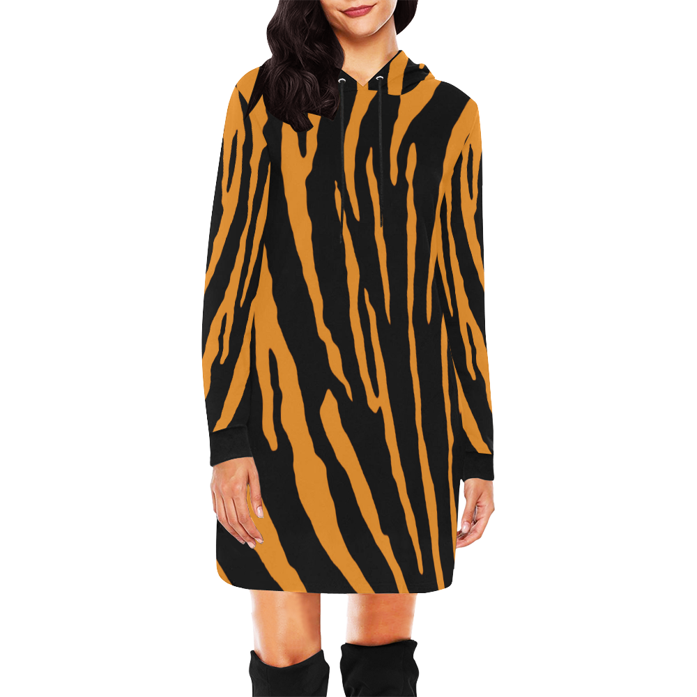 Tiger Stripes All Over Print Hoodie Mini Dress (Model H27)