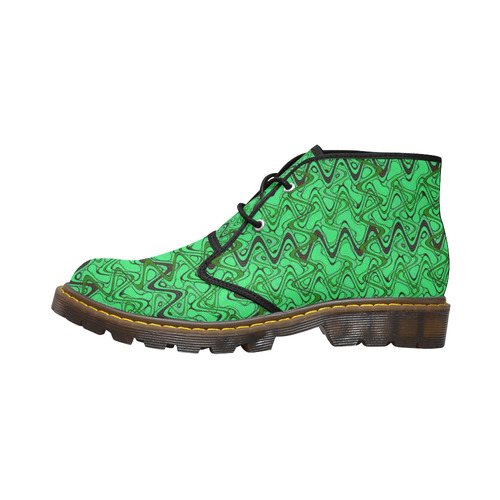 Green and Black Waves Women's Canvas Chukka Boots (Model 2402-1)