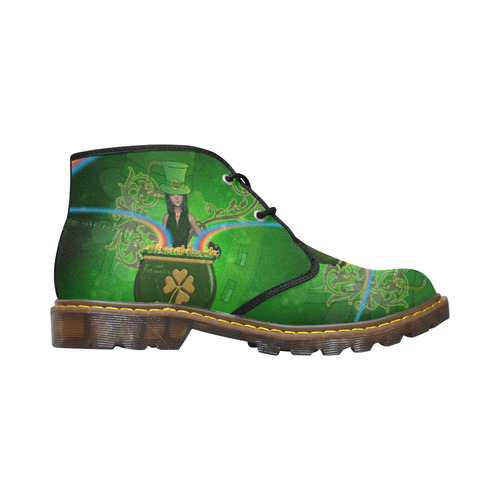 Happy St. Patrick's day Women's Canvas Chukka Boots/Large Size (Model 2402-1)
