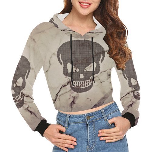 dotted skull on marble A All Over Print Crop Hoodie for Women (Model H22)