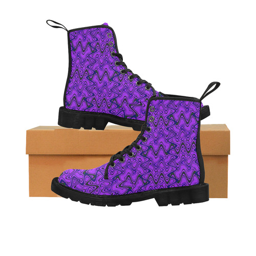 Purple and Black Waves Martin Boots for Women (Black) (Model 1203H)