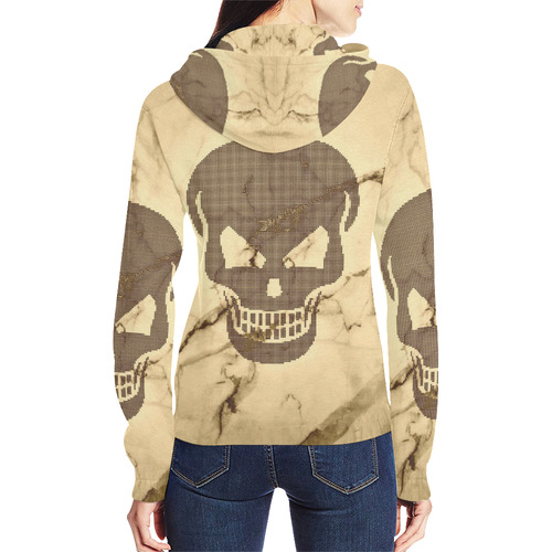 dotted skull on marble C All Over Print Full Zip Hoodie for Women (Model H14)