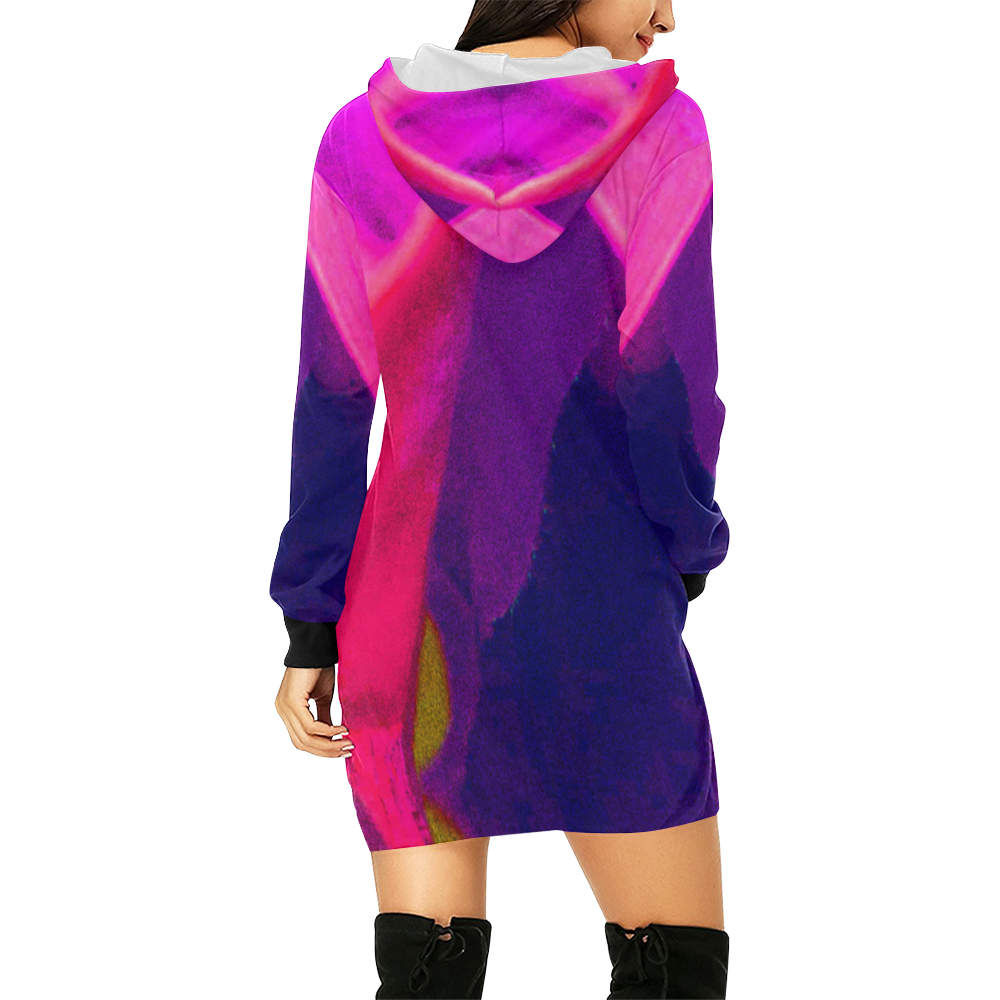 Hot Neon Flower All Over Print Hoodie Mini Dress (Model H27)