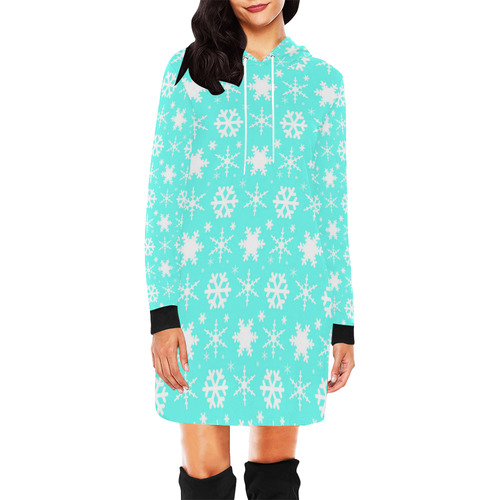 Snowflakes Mint All Over Print Hoodie Mini Dress (Model H27)