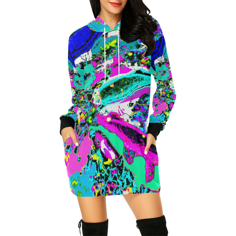 Neon Koi (Pastel) All Over Print Hoodie Mini Dress (Model H27)
